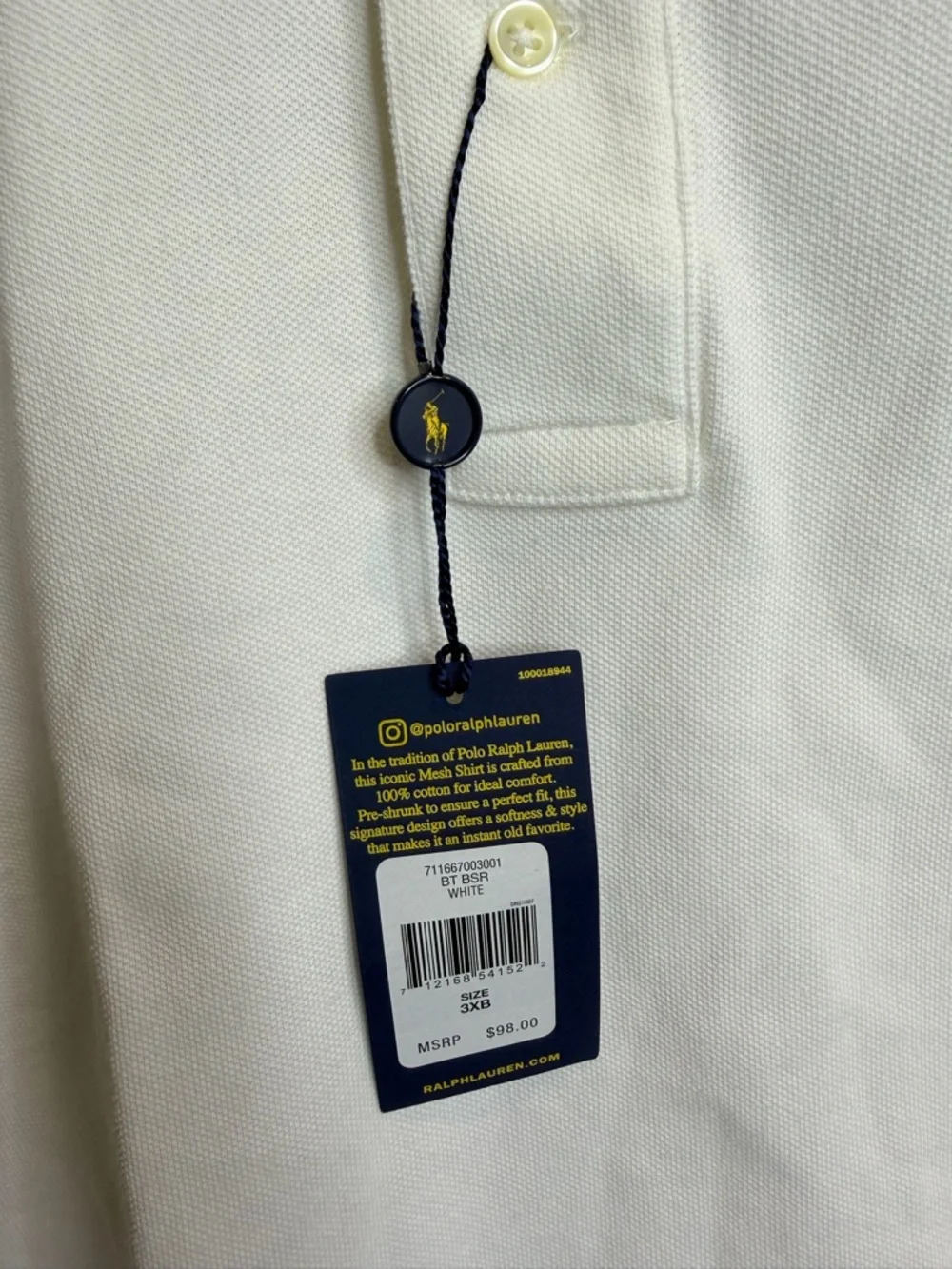 Polo by Ralph Lauren Men's White Pique Polo with Navy Pony - Picture 3 of 9